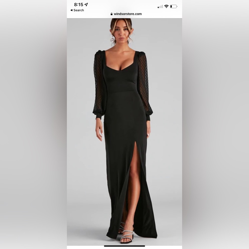NWT Black Special Ocassion side split,open back, w/ sleeves long formal dress.